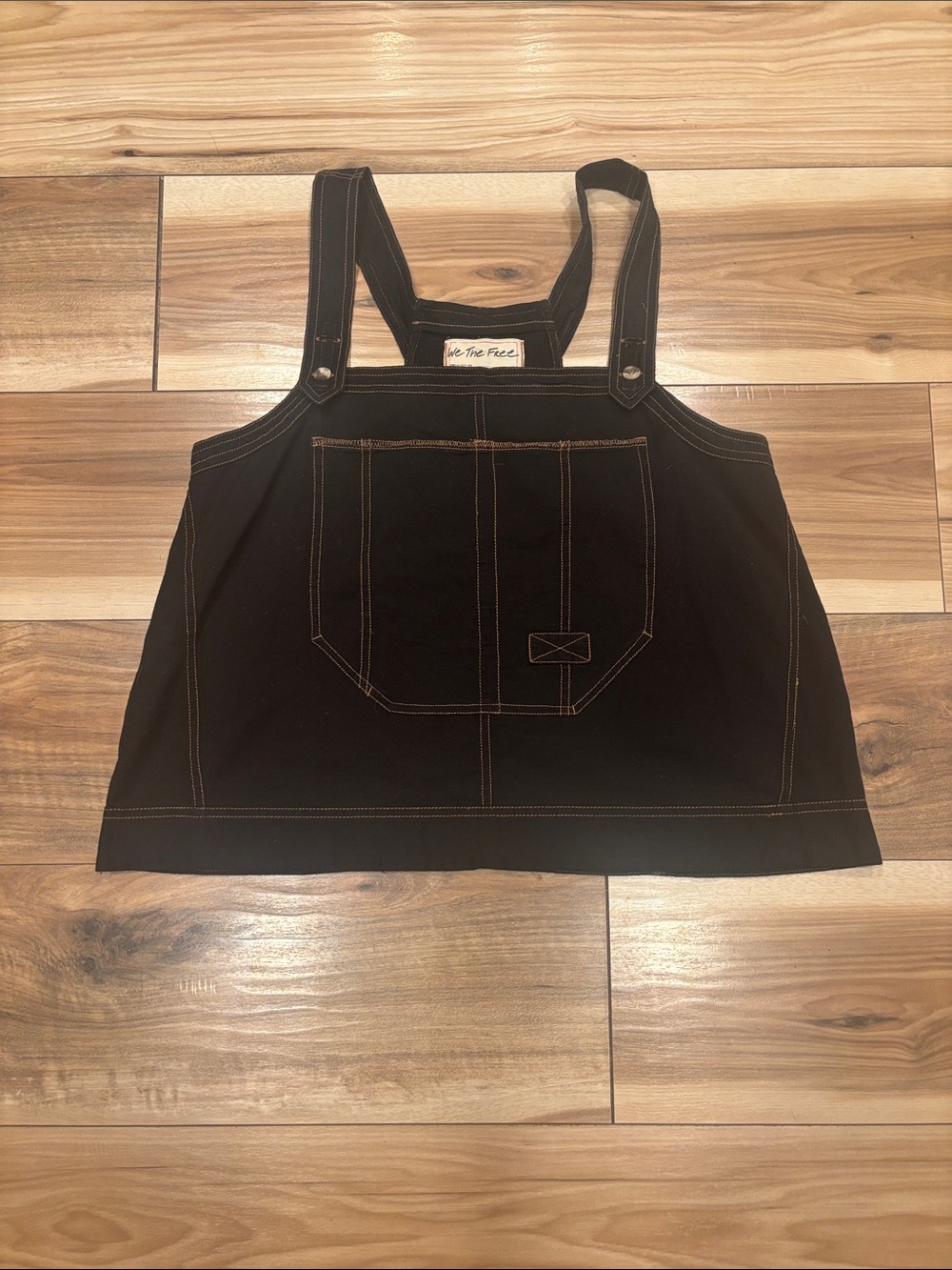 We The Free Black Denim Crop Overall with Contrasting Stitch